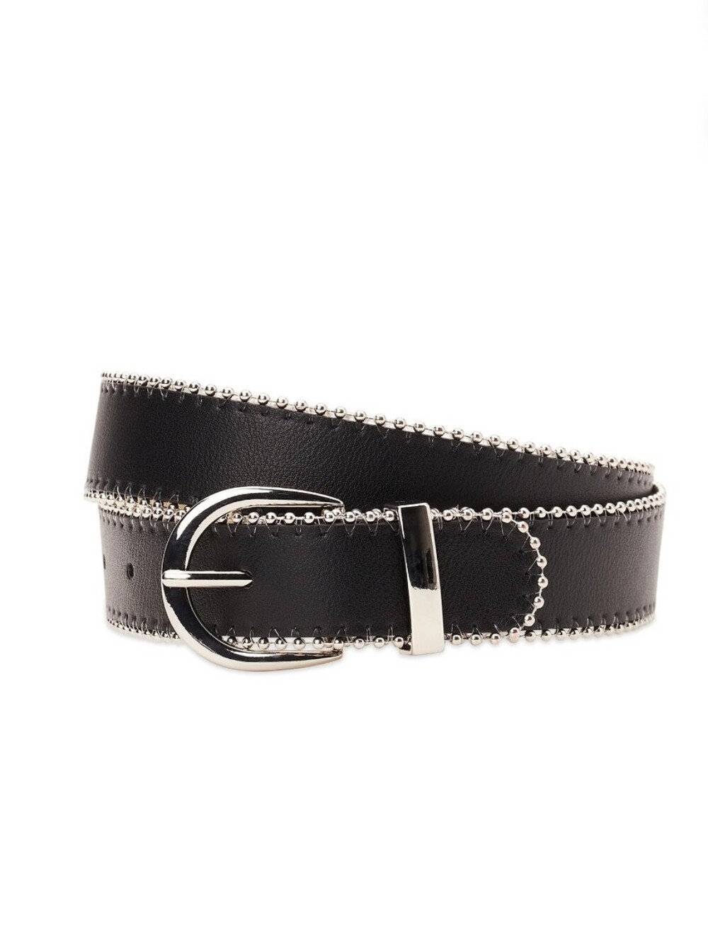 Madden NYC Women's  Belt with Ball Chain Edge, Black Size L